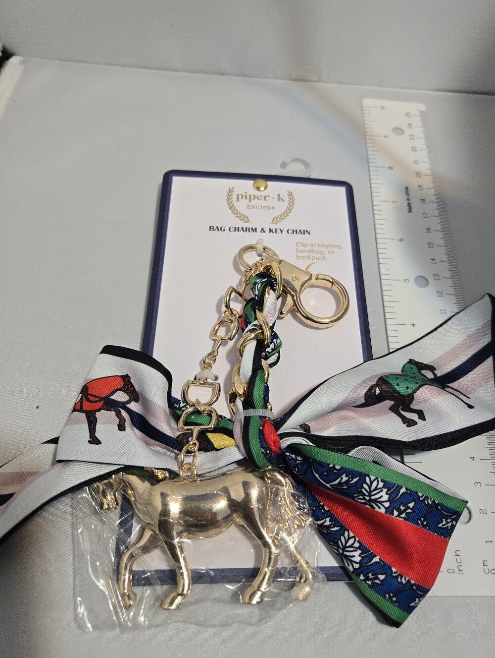 piper-k Gold Horse Bag Charm with Multi-Color Scarf Accent - Picture 6 of 6